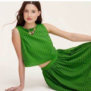 Vibrant Green Eyelet Crop Top and Skirt Set